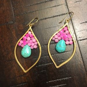 Pink & Teal Beading Diamond Design Earrings 🍬